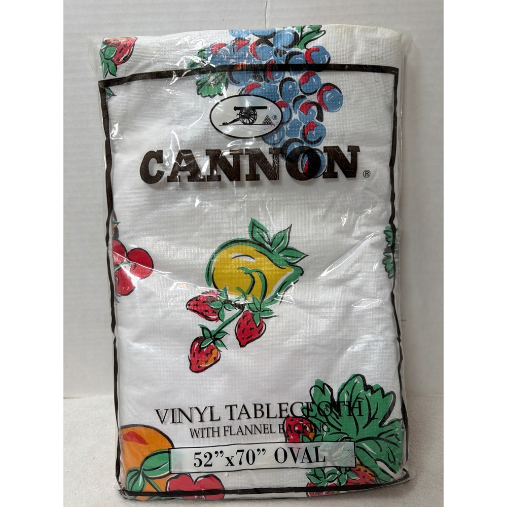 NWT Cannon Vinyl Tablecloth with Flannel Backing 52" x 70" Oval Fruit‎ Print